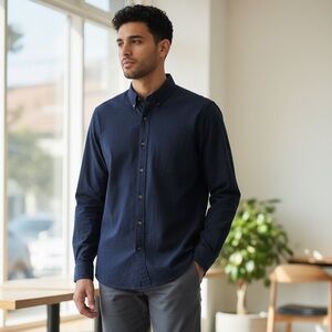 NWT Sonoma Men's Navy Blue Shirt, standard fit, The Perfect Length Shirt Small